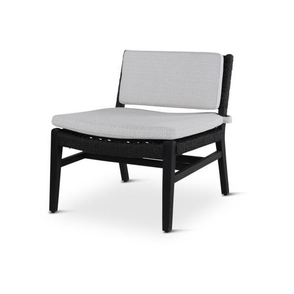 Loungestoel Naomi | teak ebony | zwarte weving | incl kussens grijs