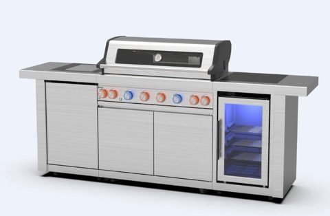 RVS buitenkeuken 262 cm – BuitenStek Modula 6-brander set (grill, zijbrander, koelkast)